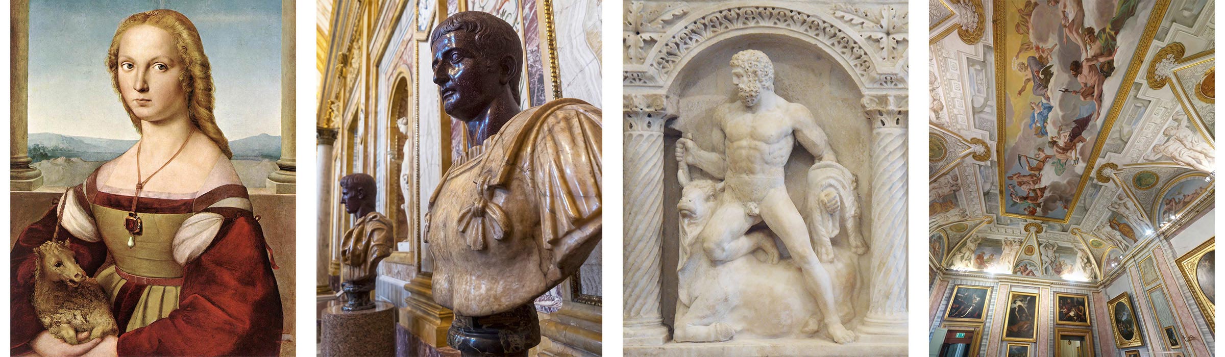 Dama con liocorno | busti romani | bassorilievo romano | stanza galleria borghese